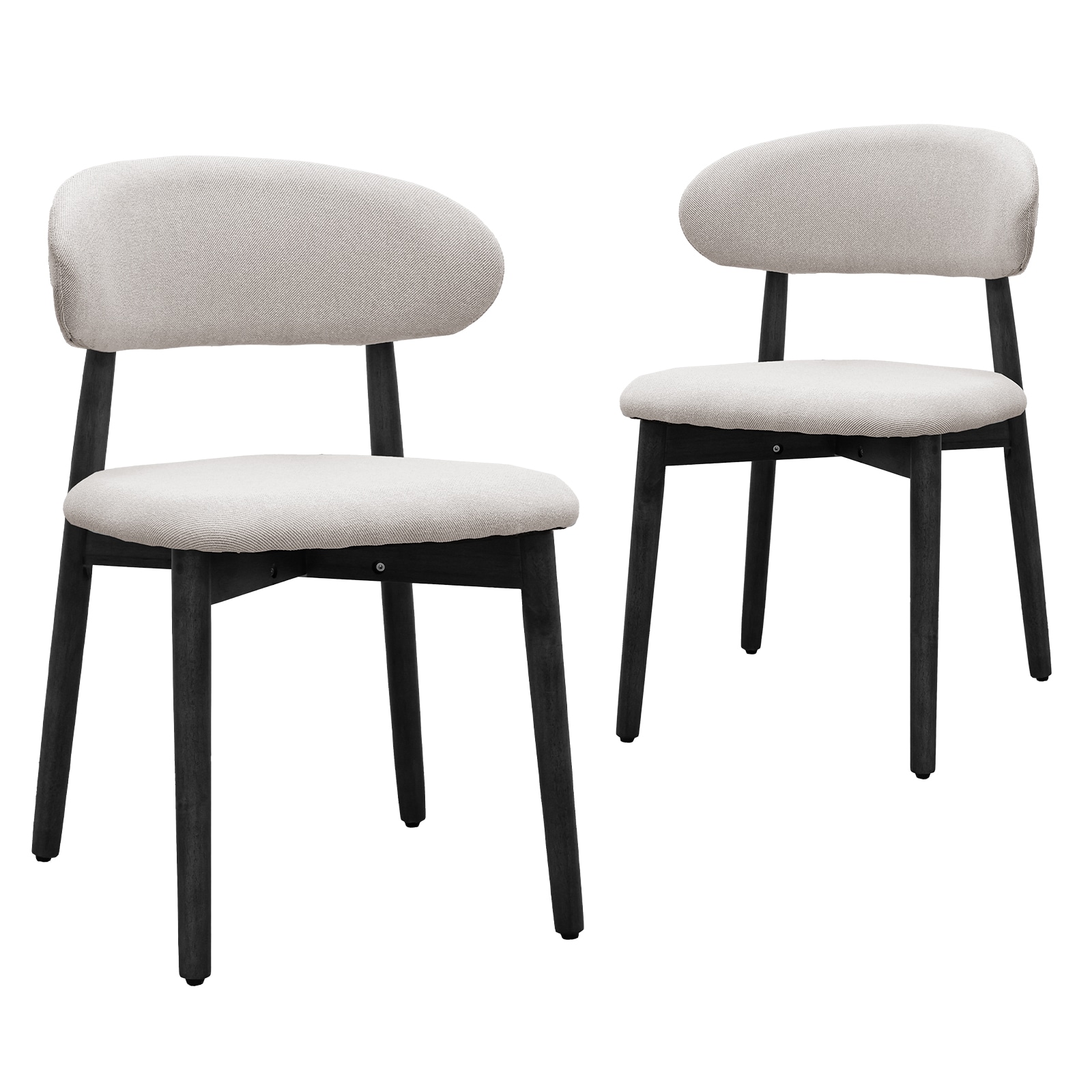 Linen Grey Cotton-Linen Fabric Upholstered Dining Chair With Black Solid Wood Legs, Armless Chair Set Of 2 For Kitchen, Restaurant, Living, Meeting Room_maomaolike.com